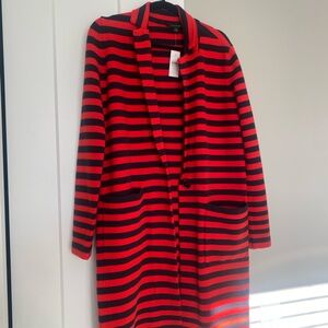 Ann Taylor Red and Navy Blue Striped Cardigan